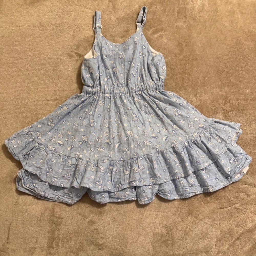 SweetHoney Girls Blue Floral Ruffle Sun Dress Viscose Linen Size 6Y